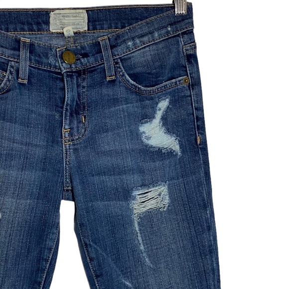 Current/Elliott The Stiletto Dark Shredded Distressed Mid Rise Ankle Jeans 25 - Picture 7 of 16